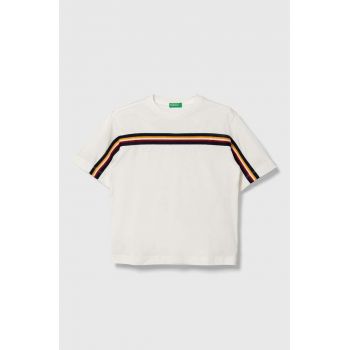 United Colors of Benetton tricou de bumbac pentru copii culoarea alb, cu imprimeu