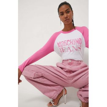 Moschino Jeans longsleeve din bumbac culoarea roz
