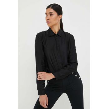 Armani Exchange camasa femei, culoarea negru, cu guler clasic, regular la reducere