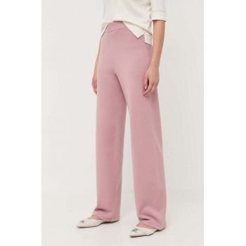 Max Mara Leisure pantaloni femei, culoarea roz, drept, high waist