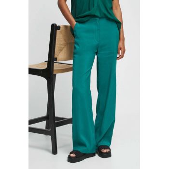 Medicine pantaloni femei, culoarea verde, lat, medium waist