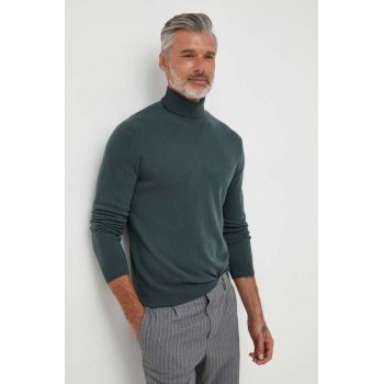 United Colors of Benetton pulover de lana barbati, culoarea verde, light, cu guler