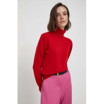 United Colors of Benetton pulover de lana femei, culoarea rosu, light, cu guler
