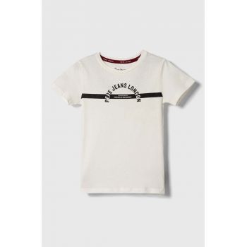 Pepe Jeans tricou de bumbac pentru copii culoarea alb, cu imprimeu