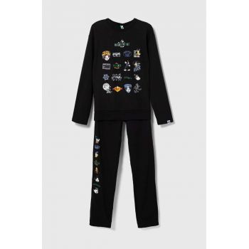United Colors of Benetton pijamale de bumbac pentru copii x Disney culoarea negru, modelator