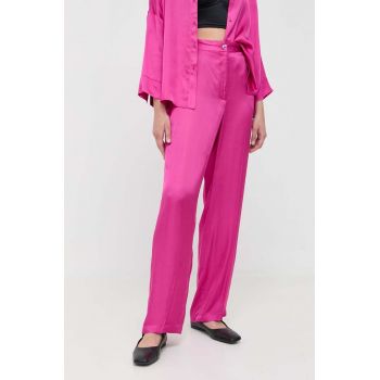 MAX&Co. pantaloni femei, culoarea roz, lat, high waist