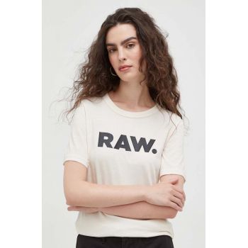 G-Star Raw tricou din bumbac culoarea bej