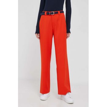 Rich & Royal pantaloni femei, culoarea portocaliu, drept, high waist