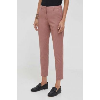 Sisley pantaloni femei, culoarea roz, mulata, high waist