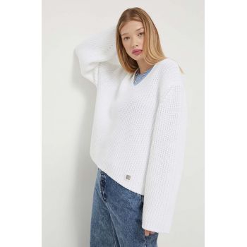HUGO pulover de bumbac culoarea alb, călduros