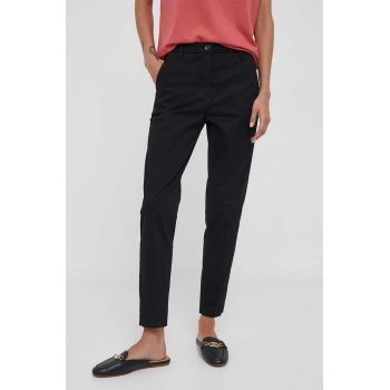 Sisley pantaloni femei, culoarea negru, mulata, high waist