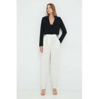 Elisabetta Franchi pantaloni din lana femei, culoarea bej, fason tigareta, high waist