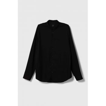 Armani Exchange camasa barbati, culoarea negru, cu guler clasic, regular