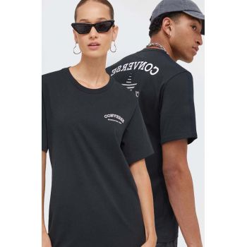 Converse tricou din bumbac culoarea negru, cu imprimeu de firma original