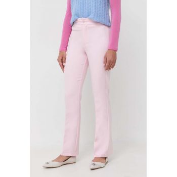 Silvian Heach pantaloni femei, culoarea roz, drept, high waist