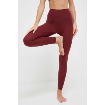 adidas Performance jambiere de yoga Essentials culoarea bordo, neted