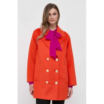 Luisa Spagnoli palton de lana culoarea portocaliu, de tranzitie