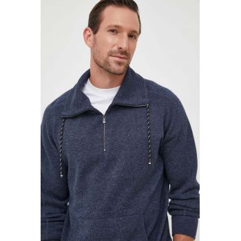 BOSS pulover din amestec de lana barbati, culoarea albastru marin, light, cu turtleneck