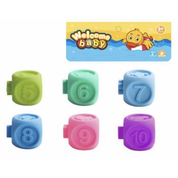 Set 6 cuburi cuplabile, cu cifre, pentru dentitie sau baita