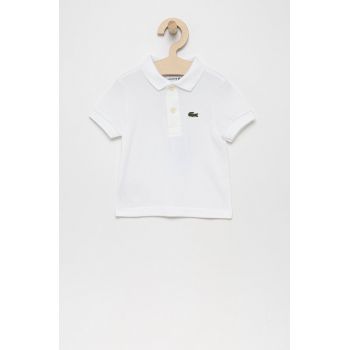 Lacoste tricouri polo din bumbac pentru copii culoarea alb, neted