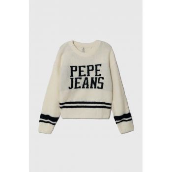 Pepe Jeans pulover pentru copii din amestec de lana culoarea bej, călduros