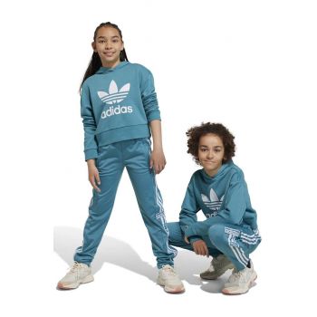 adidas Originals bluza copii culoarea turcoaz, cu glugă, cu imprimeu