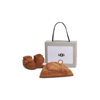 UGG set papuci și căciulă pentru copii culoarea maro