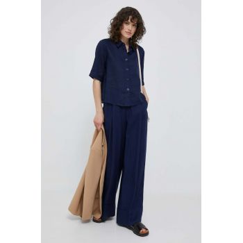 United Colors of Benetton pantaloni din in culoarea albastru marin, lat, high waist