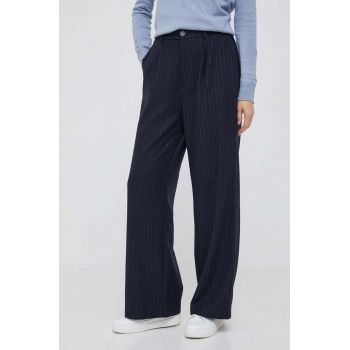 Pepe Jeans pantaloni din lana culoarea albastru marin, drept, high waist
