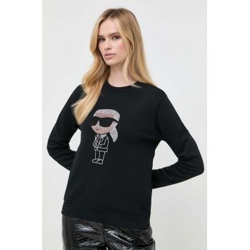Karl Lagerfeld bluza femei, culoarea negru, cu imprimeu