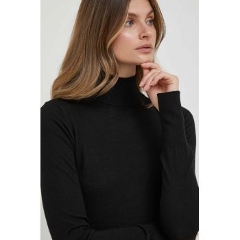 Mos Mosh pulover de lana femei, culoarea negru, light, cu guler