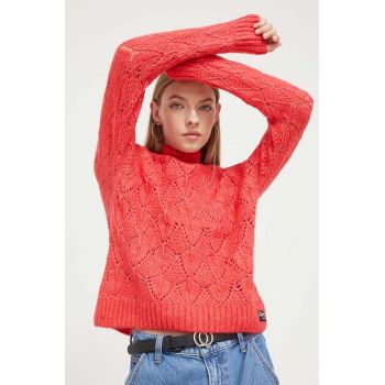Superdry pulover din amestec de lana femei, culoarea portocaliu, cu turtleneck