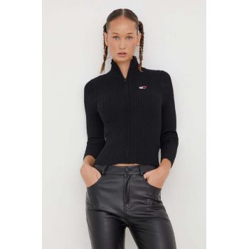 Tommy Jeans cardigan femei, culoarea negru, light