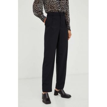 BA&SH pantaloni din lana culoarea negru, drept, high waist