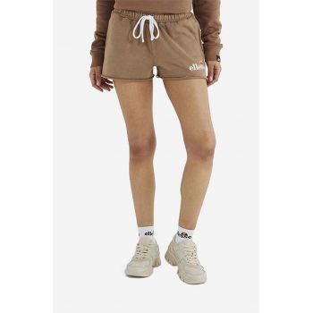 Ellesse pantaloni scurți din bumbac Colieur culoarea maro, cu imprimeu, medium waist SGM14015-PINK