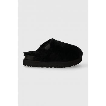 UGG papuci de lana Fuzz Sugar Slide culoarea negru, 1135132