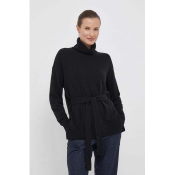 United Colors of Benetton pulover de lana femei, culoarea negru, light, cu guler