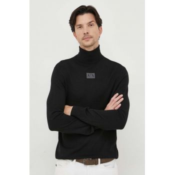 Armani Exchange pulover de lana barbati, culoarea negru, light, cu guler