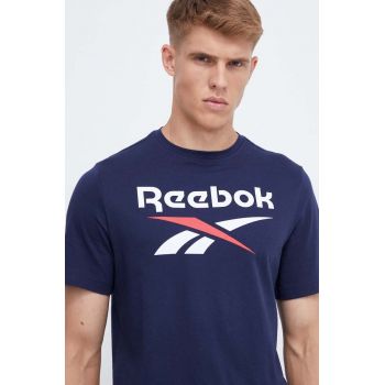 Reebok tricou din bumbac culoarea albastru marin, cu imprimeu