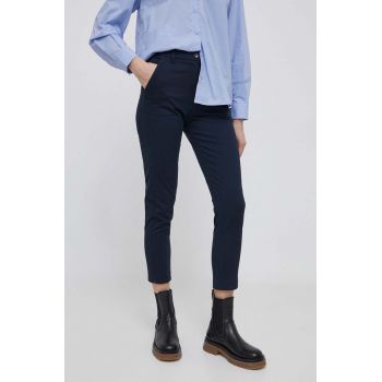 Sisley pantaloni femei, culoarea albastru marin, evazati, high waist