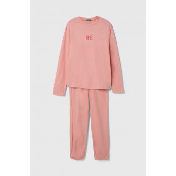 United Colors of Benetton pijama copii culoarea roz, cu imprimeu