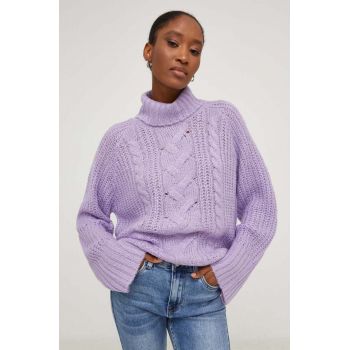 Answear Lab pulover femei, culoarea violet, cu guler