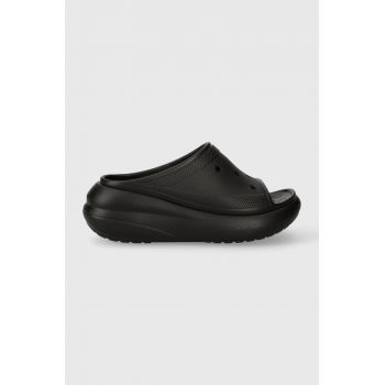 Crocs papuci Classic Crush Slide femei, culoarea negru, cu platformă 207670