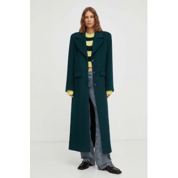 Gestuz palton de lana culoarea verde, de tranzitie de firma original