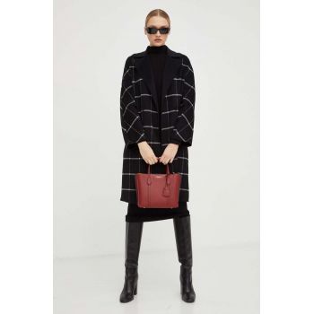 Silvian Heach palton de lana culoarea negru, de tranzitie, cu doua randuri de nasturi