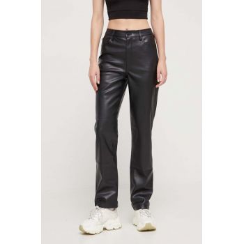 Tommy Jeans pantaloni femei, culoarea negru, drept, high waist