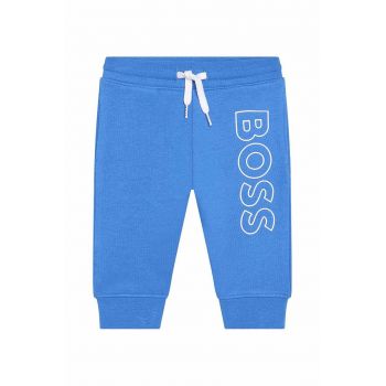 BOSS pantaloni de trening pentru copii culoarea albastru marin, cu imprimeu