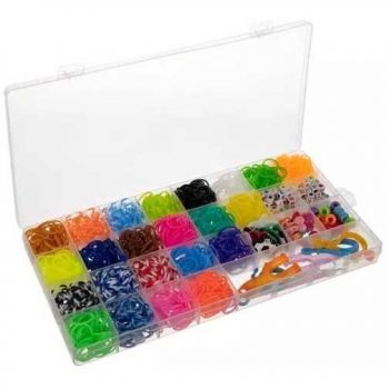 Jucarie Educativa Set creativ elastice loom colorate cu organizator 1500 piese