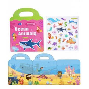 Carte Puzzle cu 34 stickere reutilizabile, Animale Marine