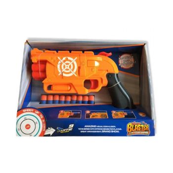 Pistol jucarie Air Blaster cu 9 gloante de spuma (CULOARE: galben)